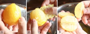 Peeling a lemon.