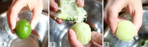 Peeling a lime.