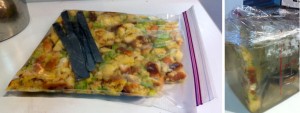 Put your stuffing in a Ziploc bag and pasteurize it at 57 C (135 F).