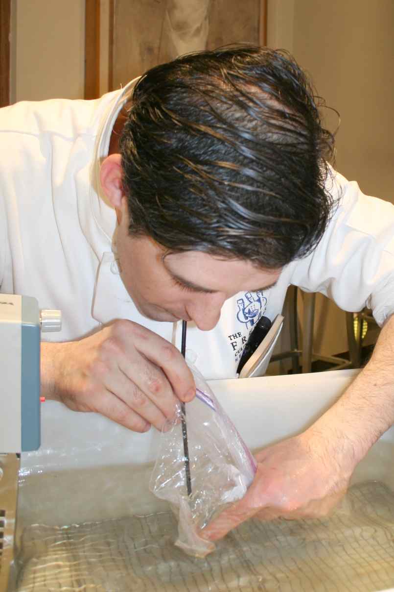 Dave demonstrating "poor-man's sous-vide"