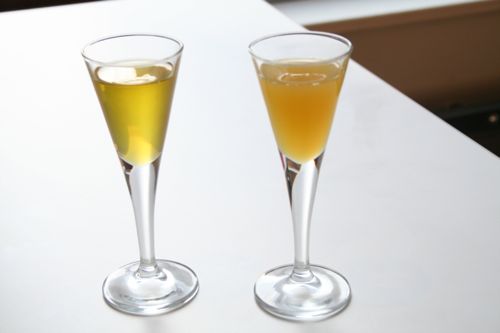 centrifuge-extracted nut oils: on the left, nut oil from sugar-dosed nut purÃ©e; on the right, our normal nut oil