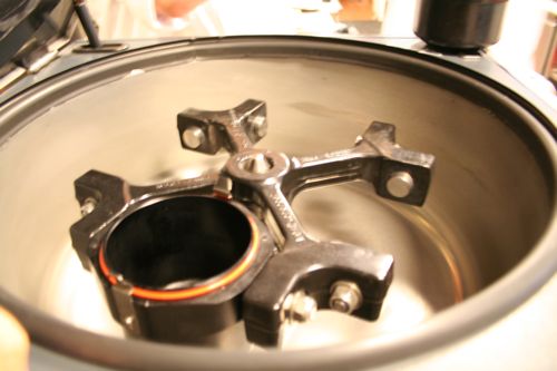 Inside the Jouan Centrifuge - sterilized swinging bucket