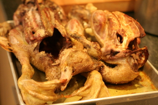 The cooked duck carcasses.