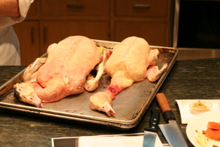 The ducks; plucked and ready to be squeezed.