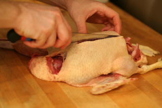 Chef Mark carved off the breasts on each duck before putting the rest of their carcasses in the oven.