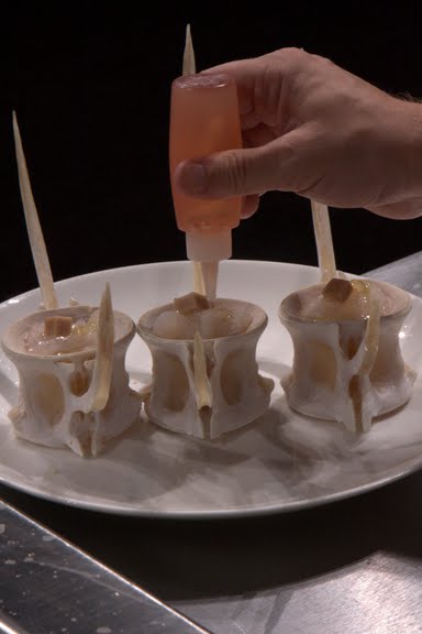 Finishing a dish with bones and spinal jelly